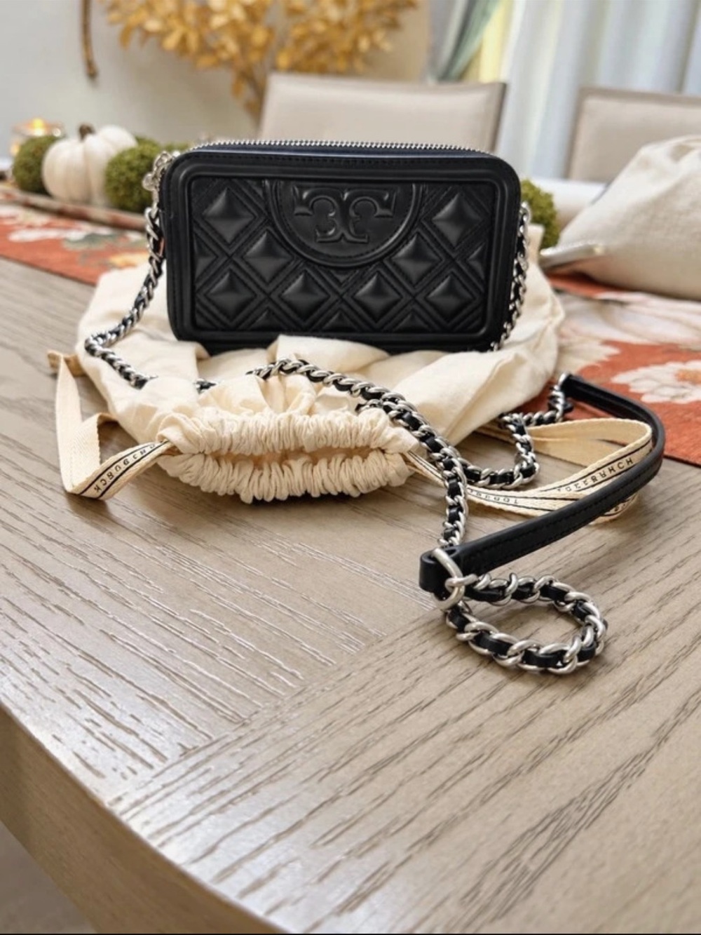Tory Burch Black Quilted Leather Chain Crossbody